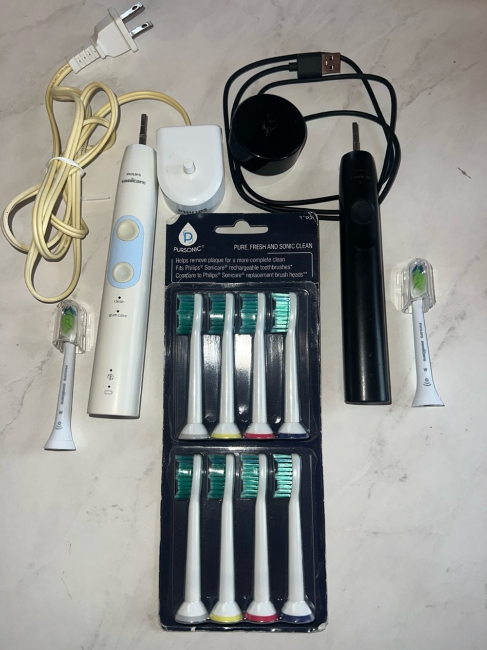 Philips Sonicare Electric Toothbrush Handles with Chargers - White & Black